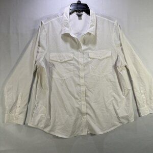 Eddie Bauer Departure Shirt Womens XXL White Classic Fit Long Sleeve Stretch